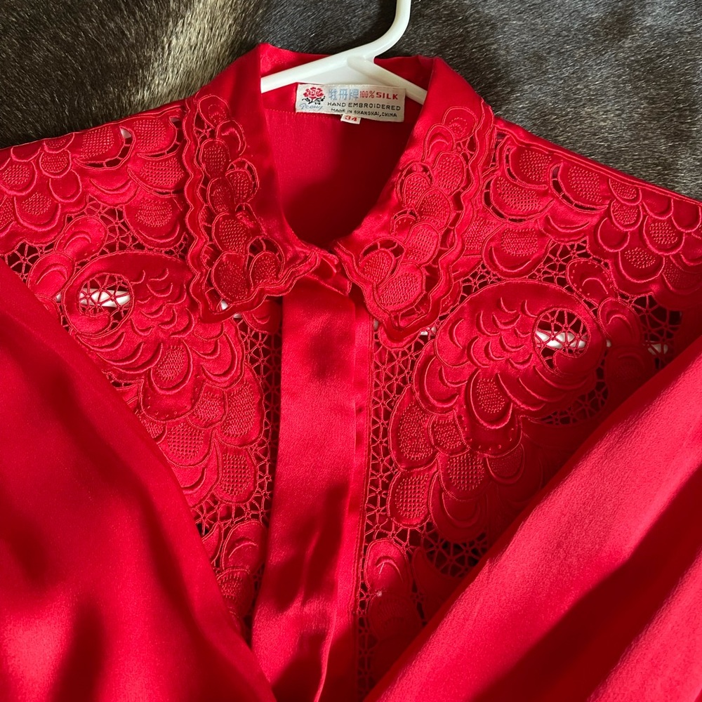 Hand embroidered 100% silk blouse
